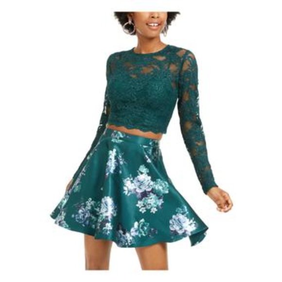 City Studio Dresses & Skirts - City Studio Emerald Green Embroidered Glitter Set